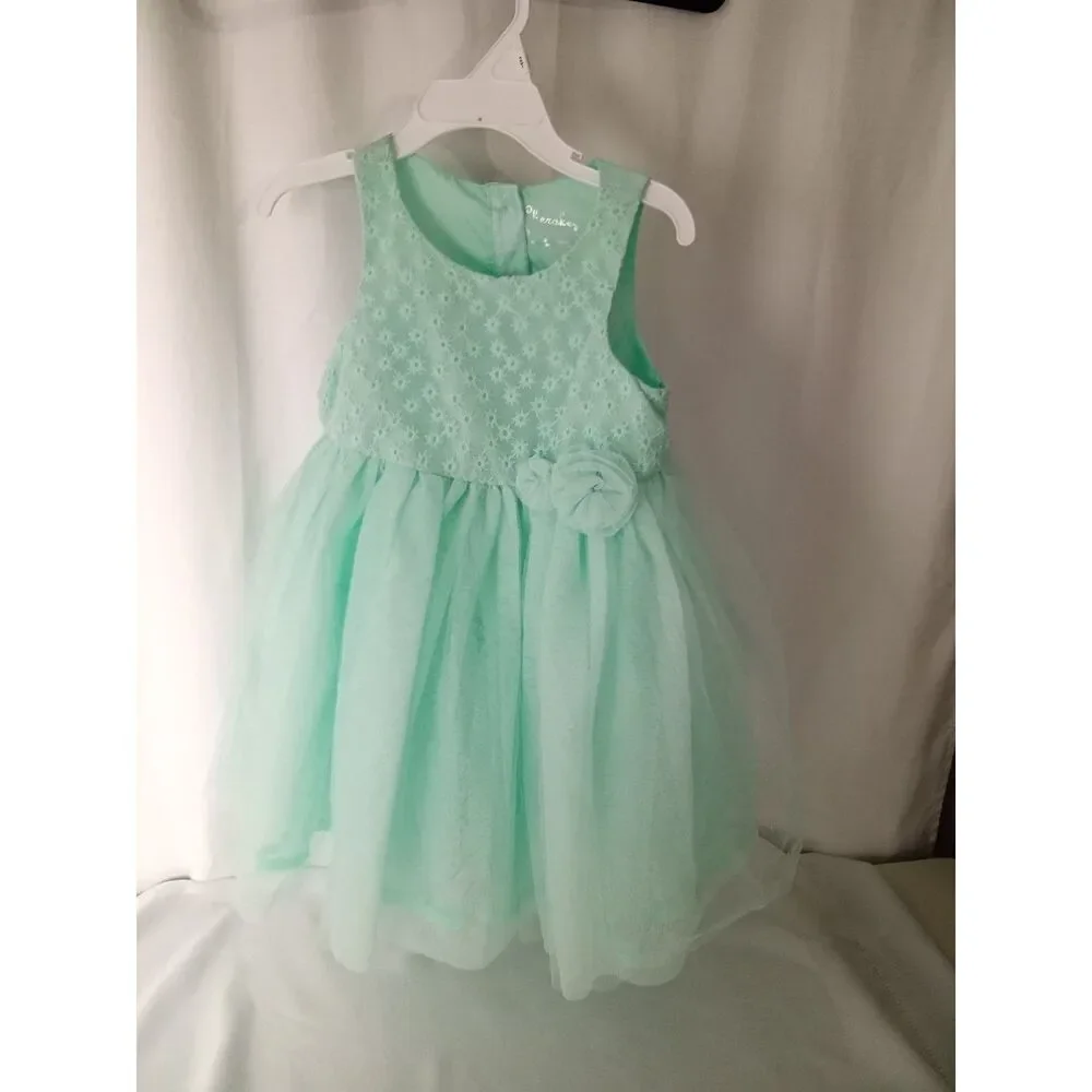 Cherokee Girls Mint Green Lace Tulle Flower Special Occasion Party Dress Size 4T